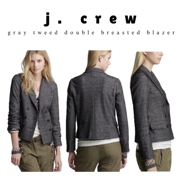 j.crew • gray tweed double breasted blazer - Picture 4 of 17